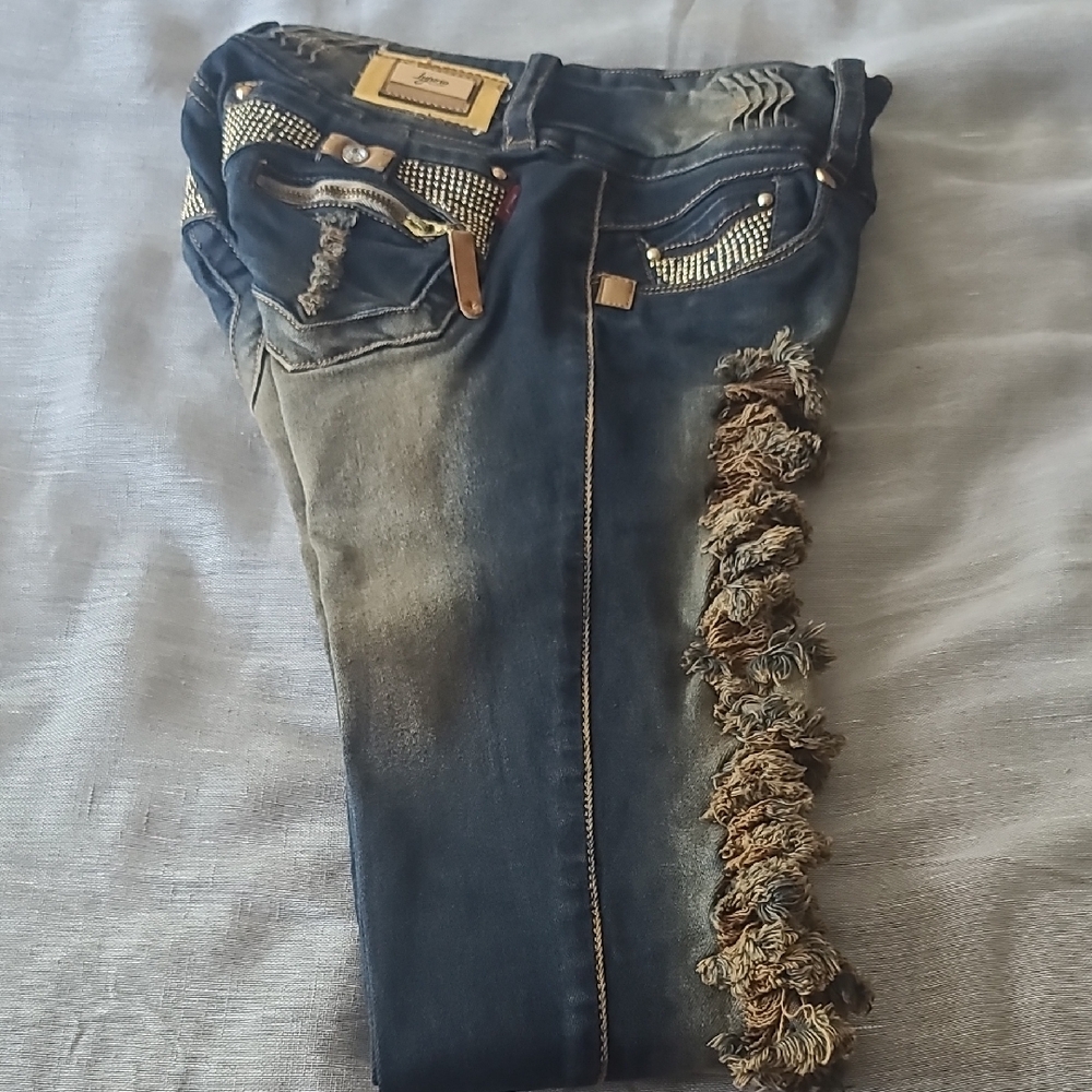 Blue Skinny Jeans with Distressed Detailing Colombian Push-Up Size 3 USA